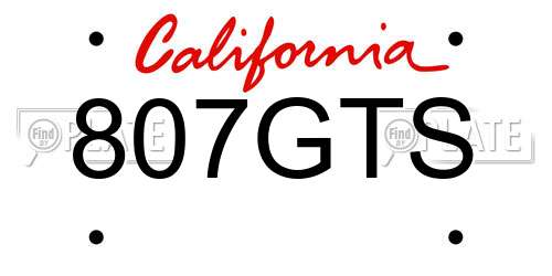 807GTS California License Plate