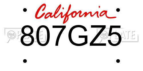 807GZ5 California License Plate