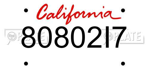 80802I7 California License Plate