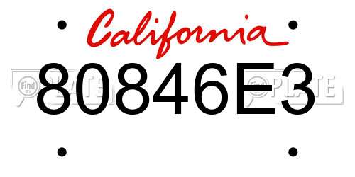 80846E3 California License Plate