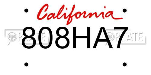 808HA7 California License Plate