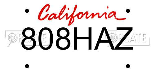 808HAZ California License Plate