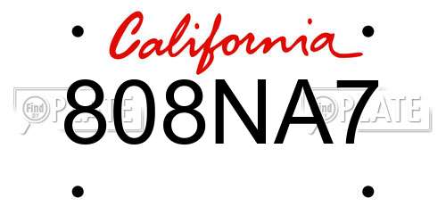 808NA7 California License Plate