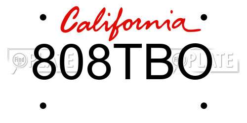 808TBO California License Plate