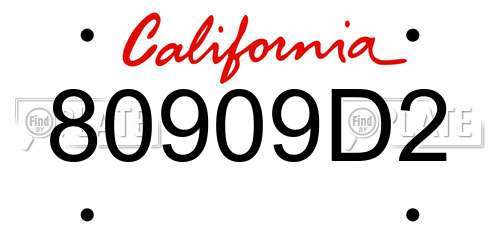 80909D2 California License Plate