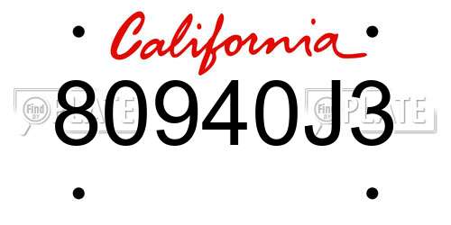 80940J3 California License Plate