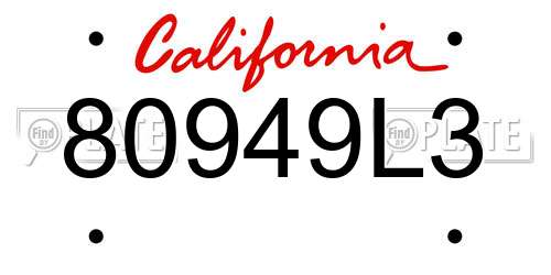 80949L3 California License Plate
