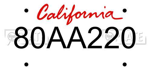 80AA220 California License Plate