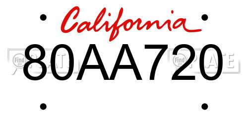 80AA720 California License Plate