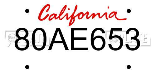 80AE653 California License Plate