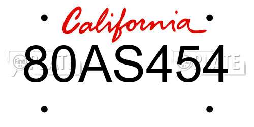 80AS454 California License Plate