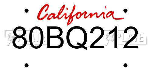80BQ212 California License Plate