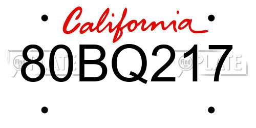 80BQ217 California License Plate