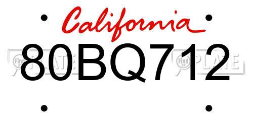 80BQ712 California License Plate