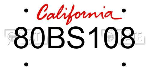 80BS108 California License Plate