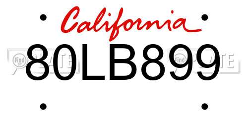 80LB899 California License Plate
