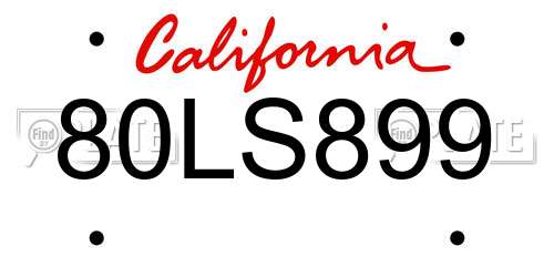 80LS899 California License Plate