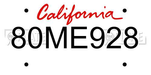 80ME928 California License Plate