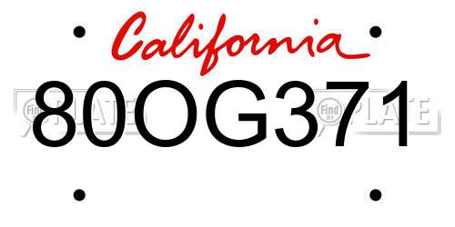80OG371 California License Plate