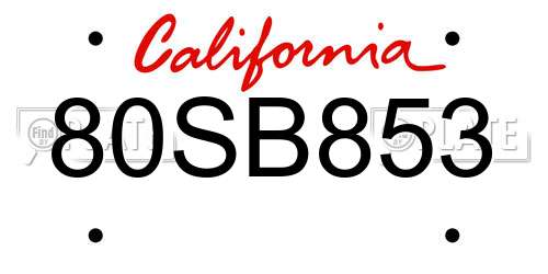 80SB853 California License Plate