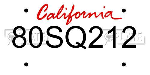 80SQ212 California License Plate