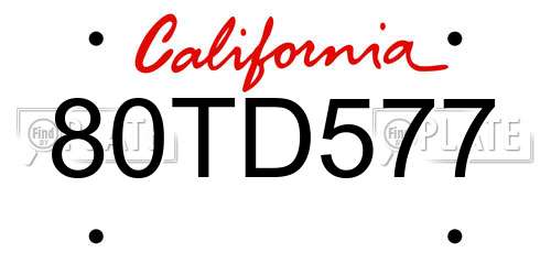 80TD577 California License Plate