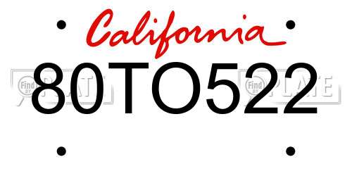 80TO522 California License Plate