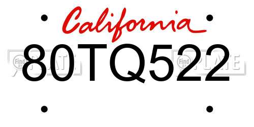 80TQ522 California License Plate