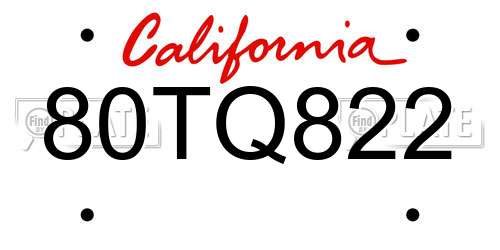 80TQ822 California License Plate