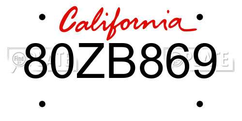 80ZB869 California License Plate