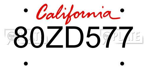 80ZD577 California License Plate
