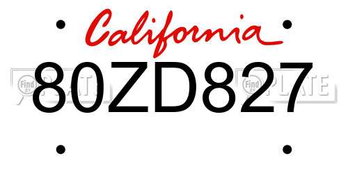 80ZD827 California License Plate