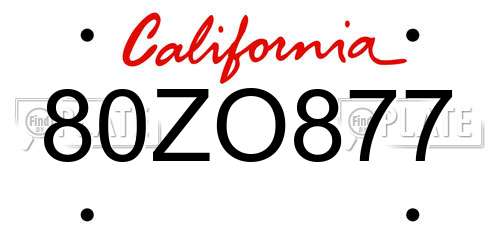 80ZO877 California License Plate