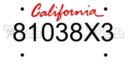 81038X3 California License Plate