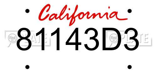 81143D3 California License Plate