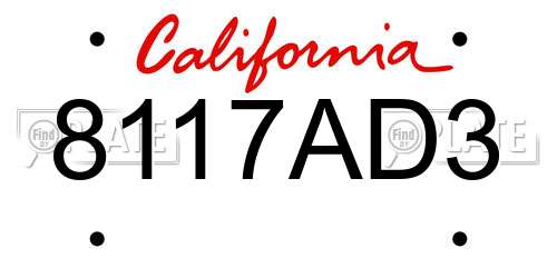 8117AD3 California License Plate
