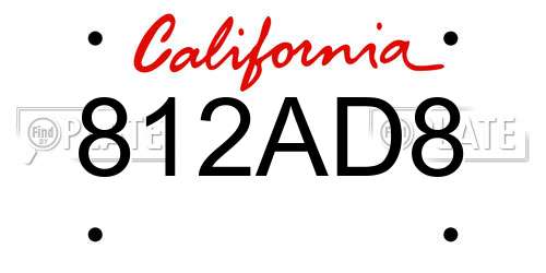 812AD8 California License Plate