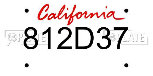 812D37 California License Plate