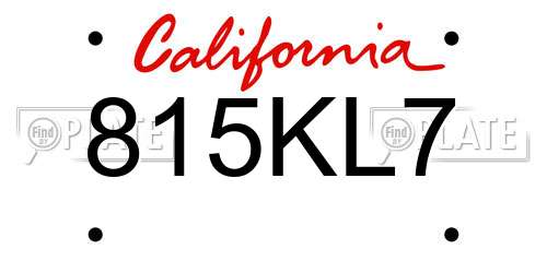 815KL7 California License Plate