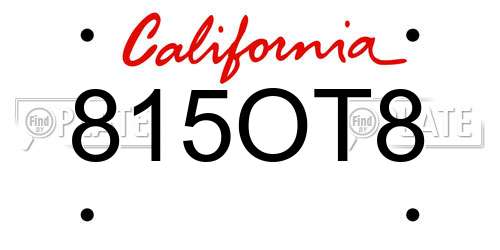 815OT8 California License Plate