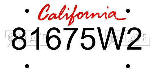 81675W2 California License Plate