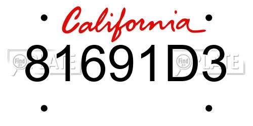 81691D3 California License Plate