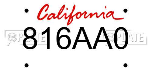 816AA0 California License Plate