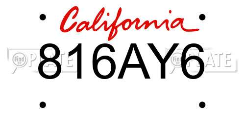 816AY6 California License Plate