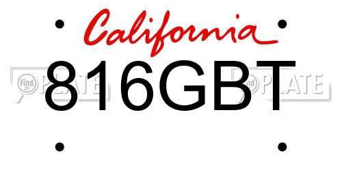 816GBT California License Plate