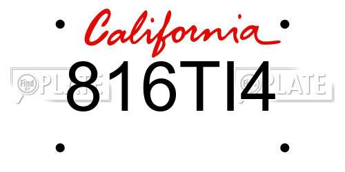 816TI4 California License Plate