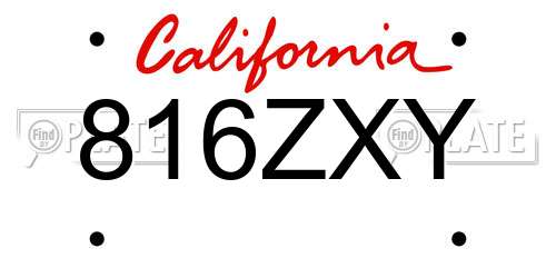 816ZXY California License Plate