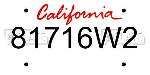 81716W2 California License Plate