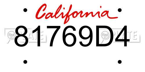 81769D4 California License Plate