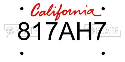 817AH7 California License Plate